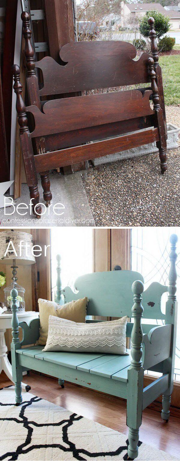 Reassembled Antique Bed-To-Bench