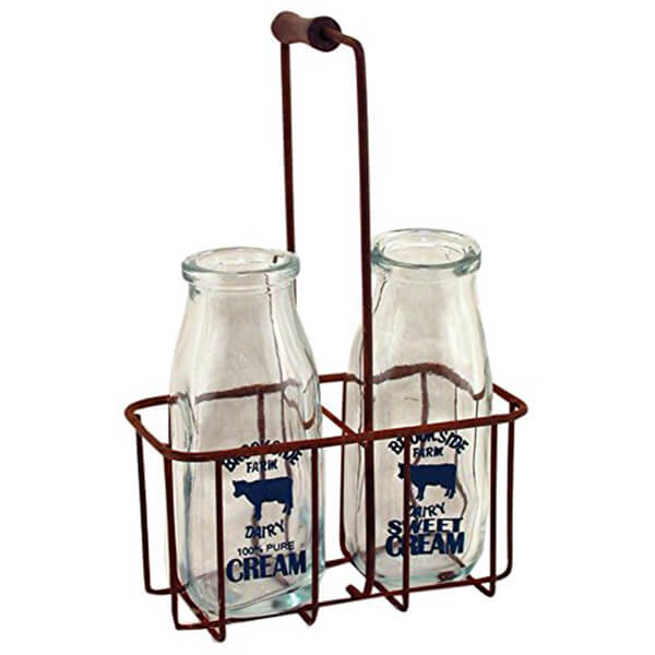 Small Vintage Milk Bottles with Carrier
