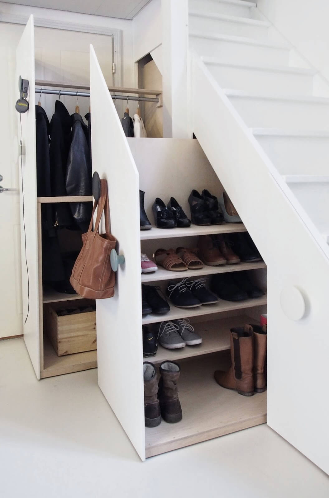 Closets Under Stairs for Coats and Shoes