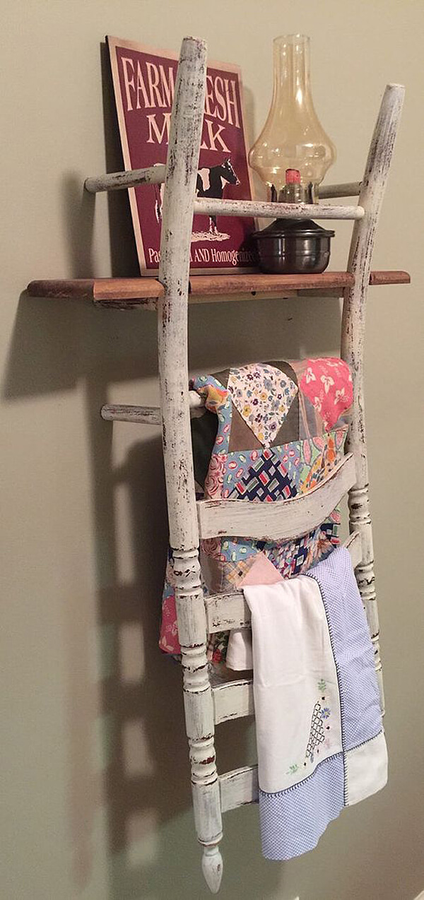 A Towel Rack Constructed from Chair Backs