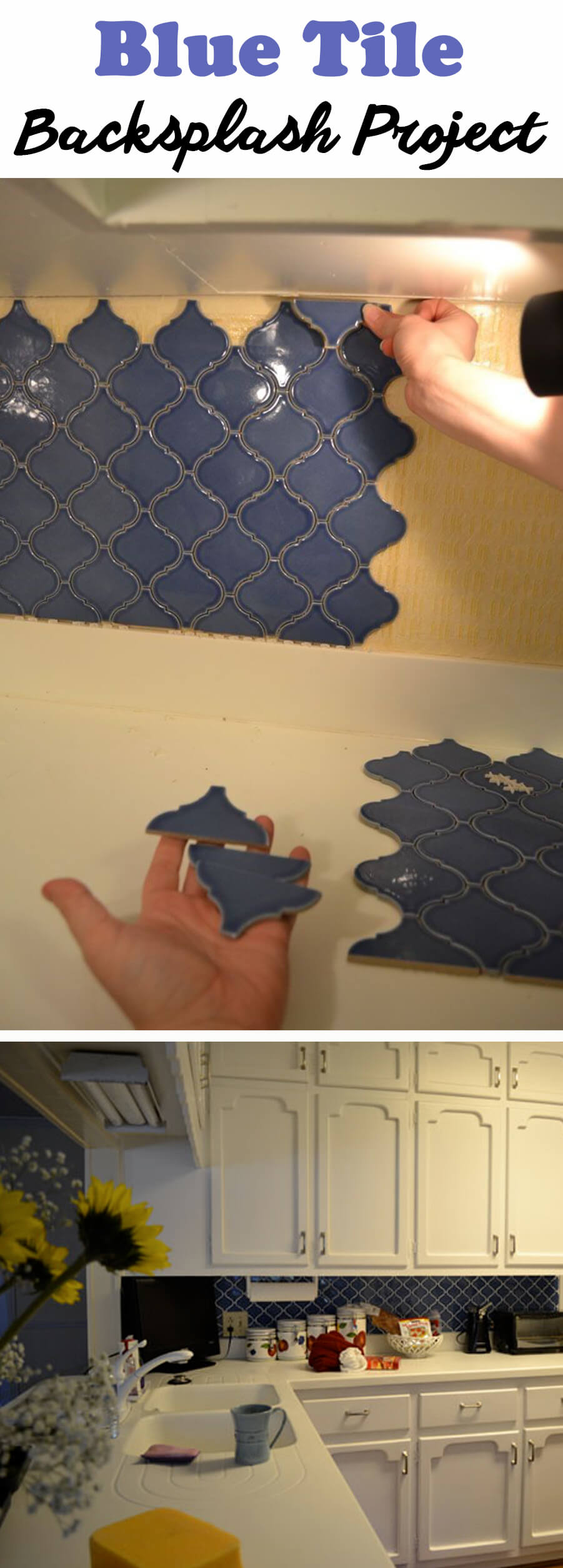 Blue Tile and White Cabinetry is a Classic Pairing