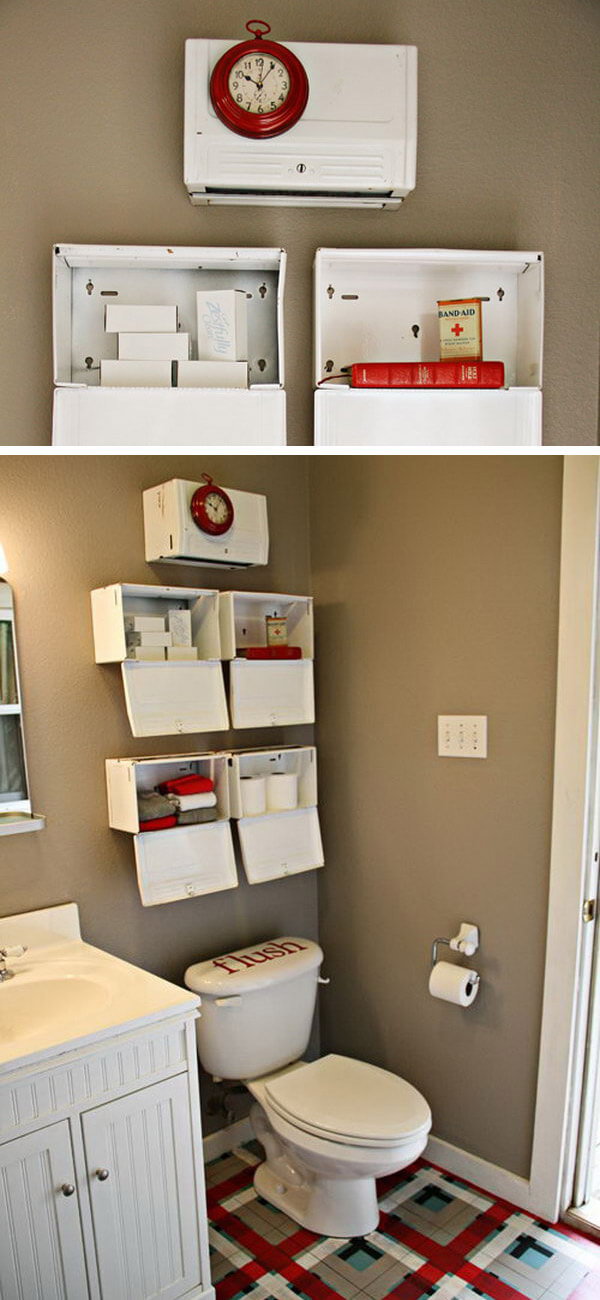 Repurposed Vintage Towel Dispenser Shelves