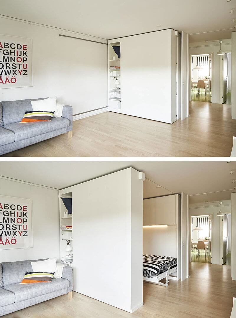 From Office to Bedroom with the Slide of a Storage Wall