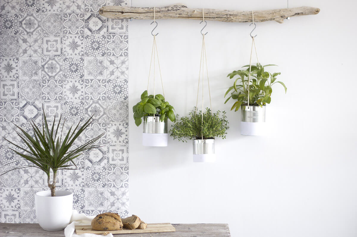 Nature-Inspired Driftwood and Tin Hanging Herb Garden