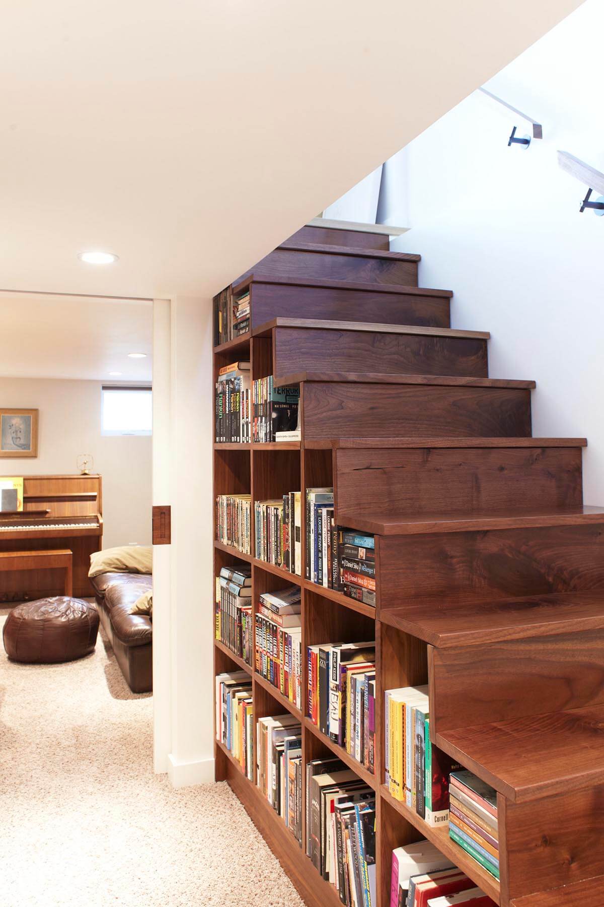 Custom Built In Bookshelves Maximize Under Stair Space Homebnc