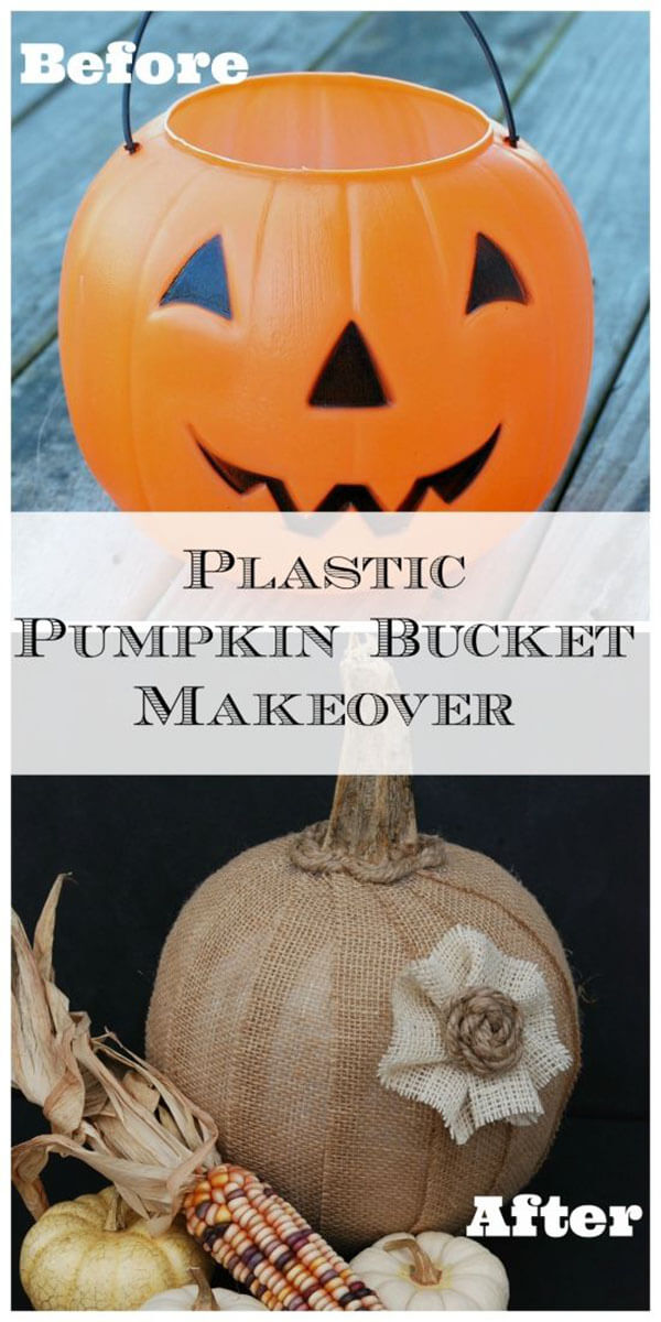 Halloween Chic Burlap Covered Pumpkin Bucket