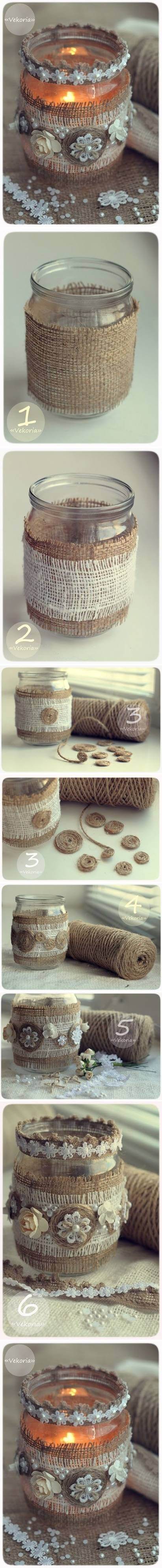 Button and Burlap Hand Wrapped Votive Candle