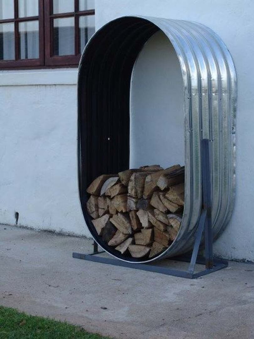 Firewood Stays Organized in Galvanized Tub