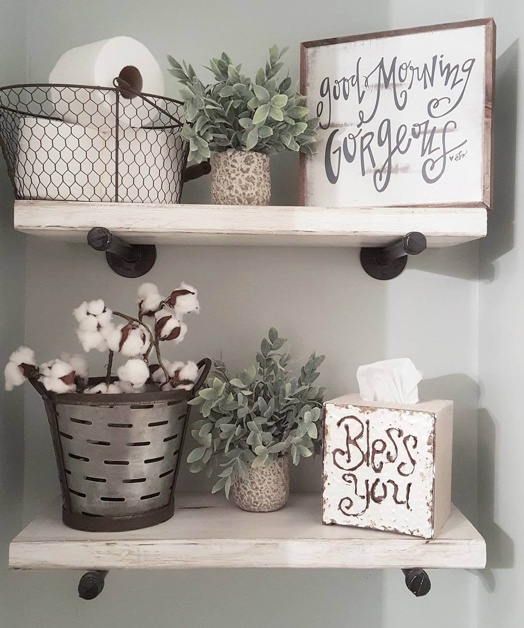 Country Chic Metal And Wood Bathroom Shelves