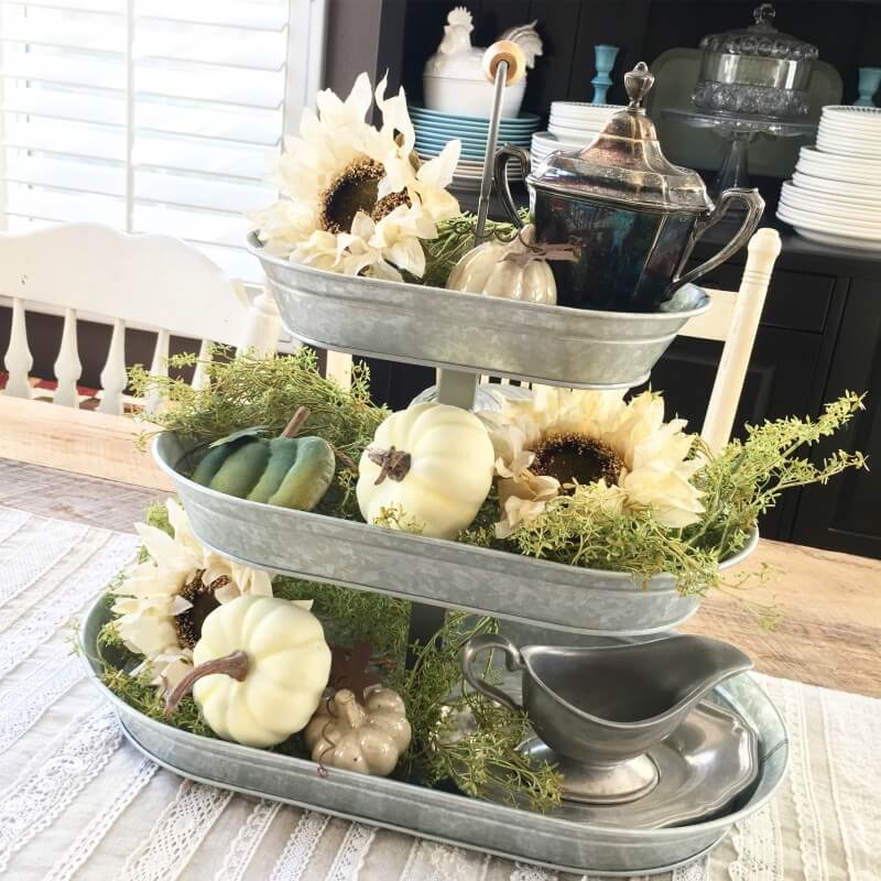 Tiered Antique Basins as a Centerpiece for Fall’s Treasures