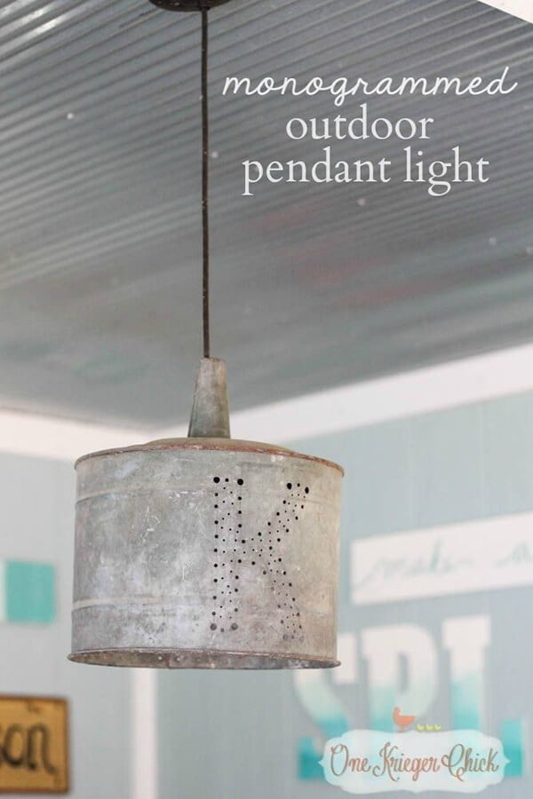 Rustic Light Pendant Made from Old Bucket