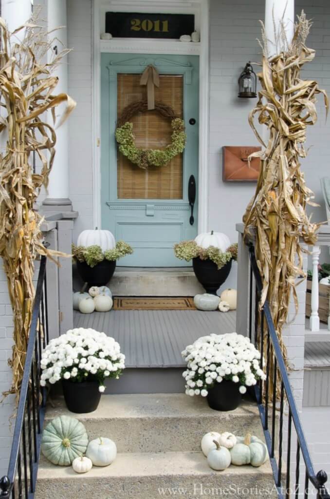 Classy White Pumpkin and Mum Decor