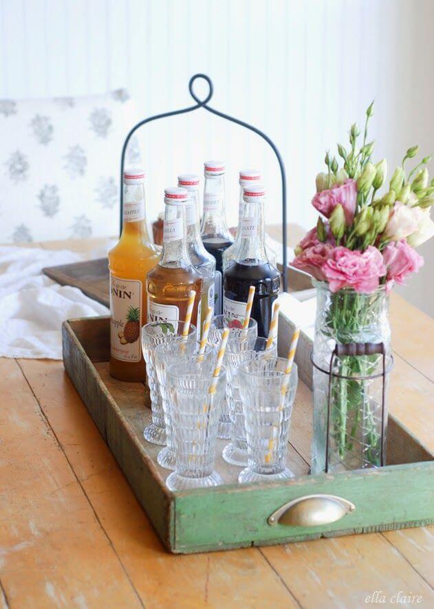 Tray for Drinks and Glasses from Recycled Drawer