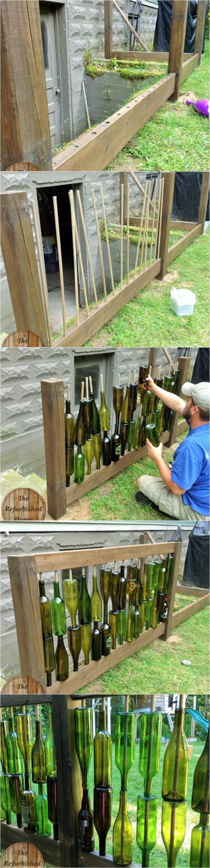 Un centro de mesa de jardín de botellas de vino DIY