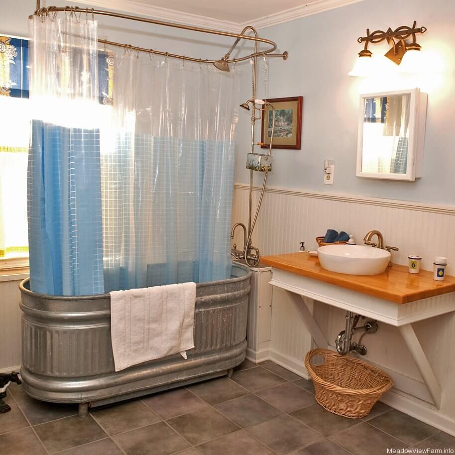Large Wash Tub Turned into Shower and Bath