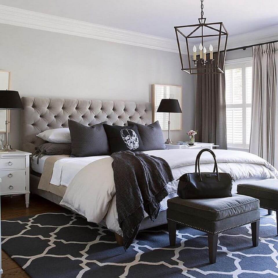 Bedroom With Grey Walls And Pops Of Color