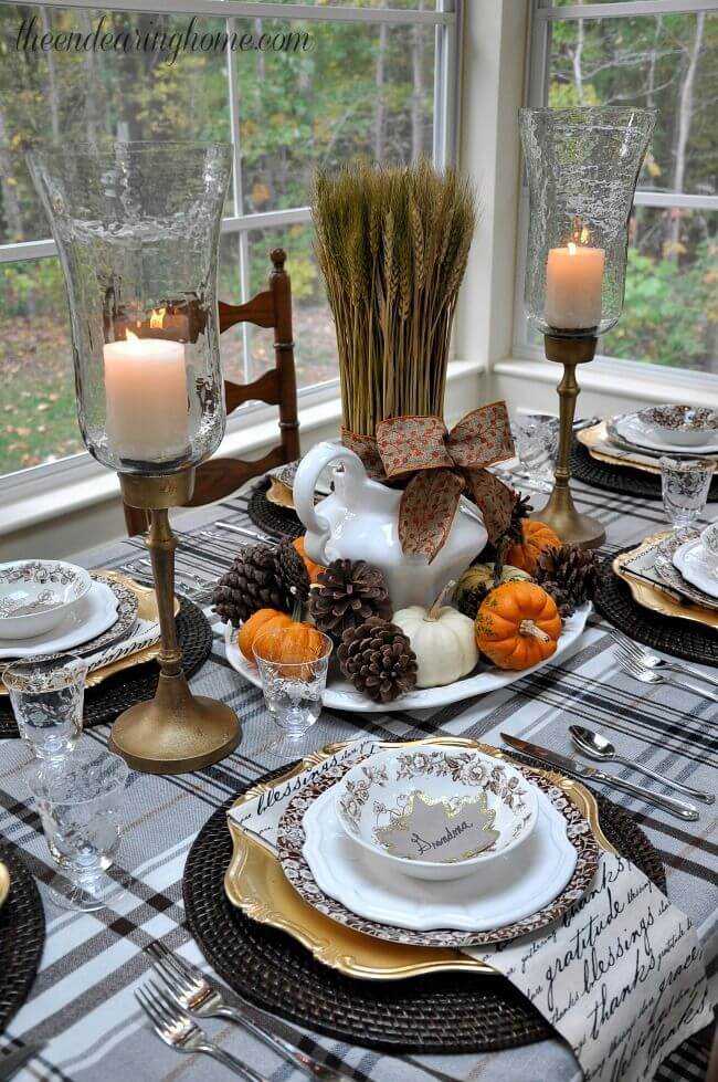 Pine Cone and Pumpkin Flower Display Base