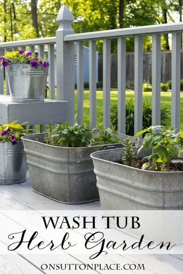 Easy Planters Made with Repurposed Galvanized Tubs