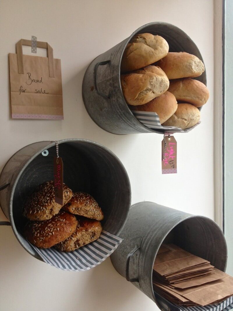 Buckets Make Great Kitchen and Store Organizers