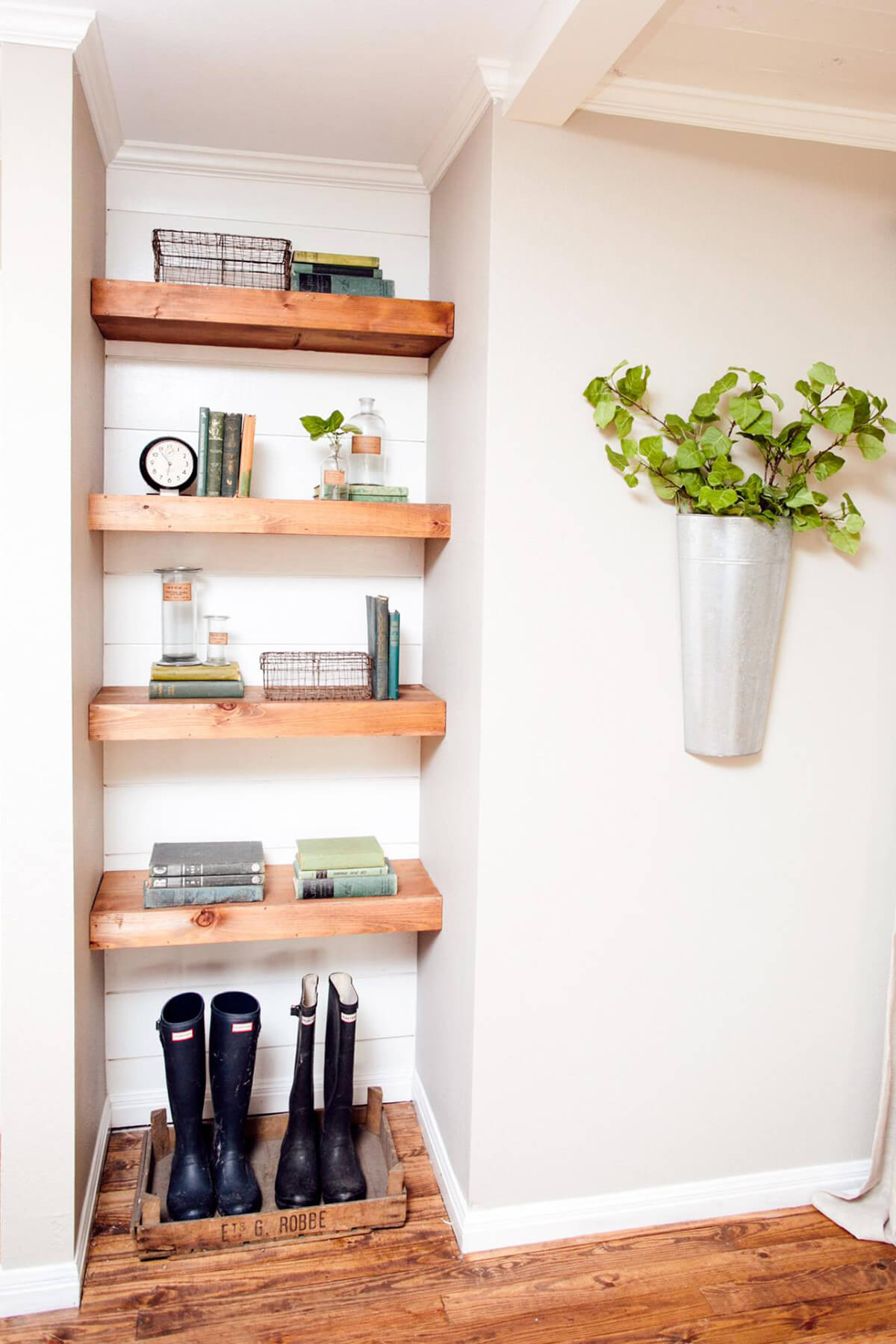 Chunky Wooden Shelves for a Compact Space