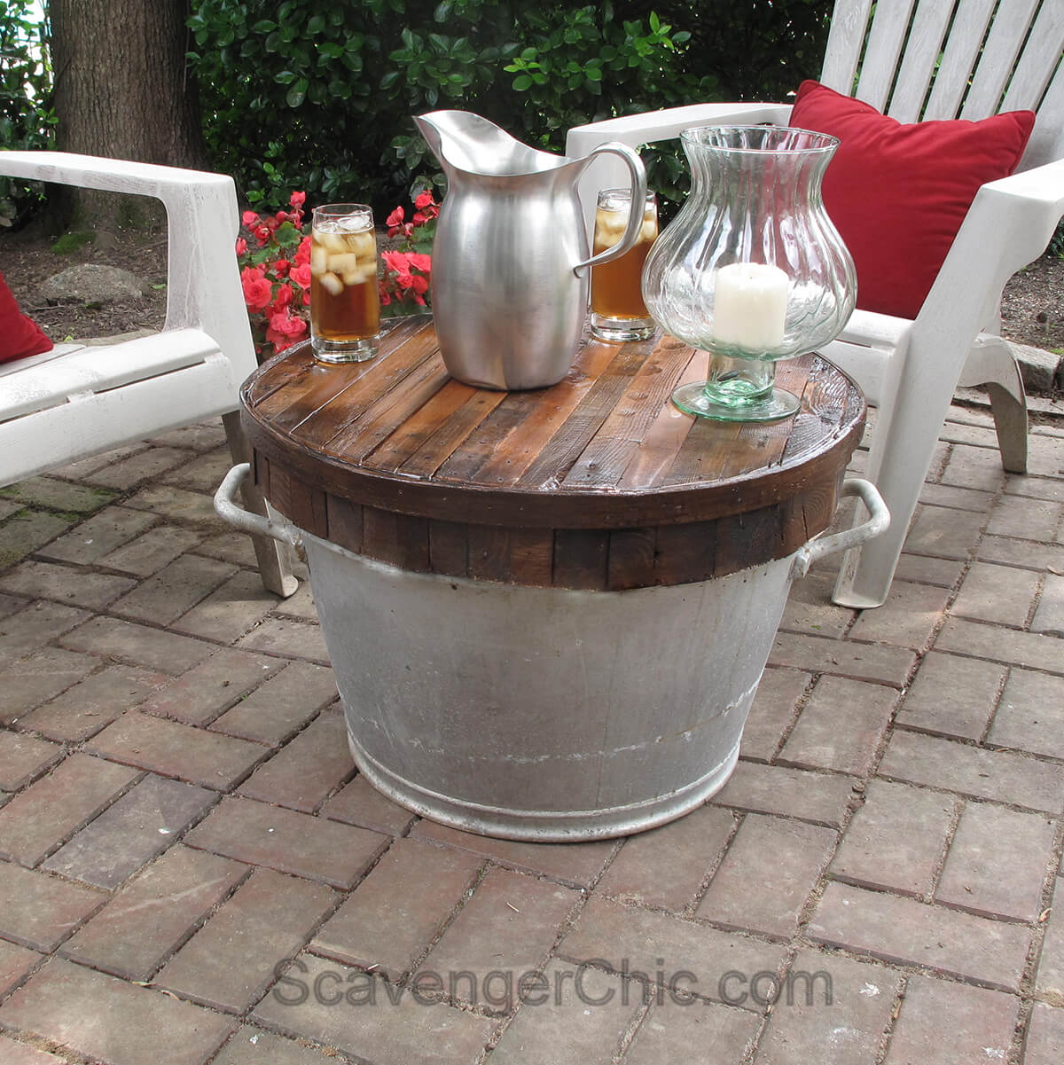 Weatherproof Outside Table with Galvanized Bucket Base