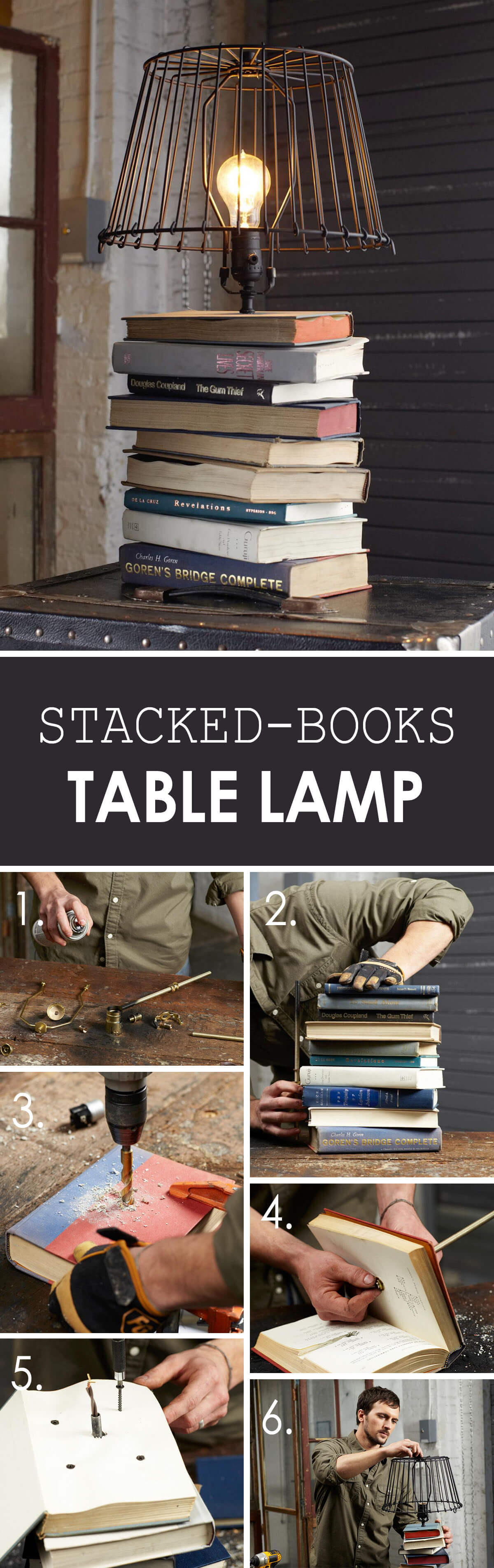 Stacked Vintage Books Table Lamp