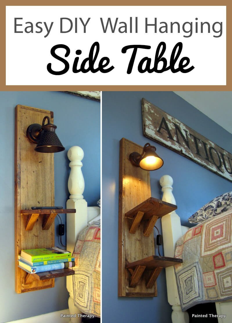 Floating Bedside Shelf Made with Wood Boards