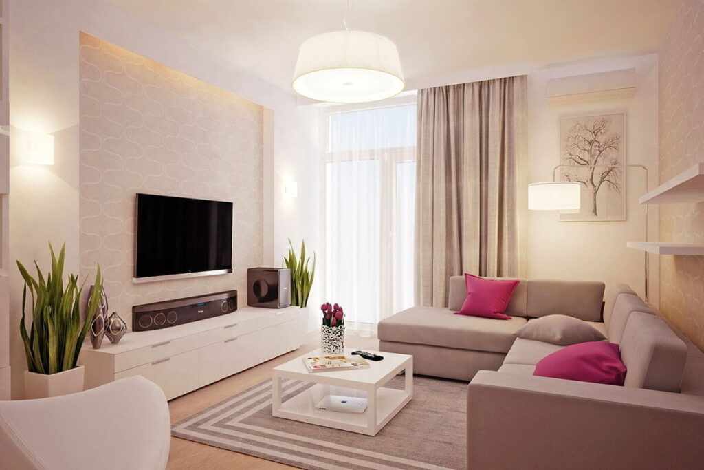 Small Beige Colour Contemporary Living Room Ideas