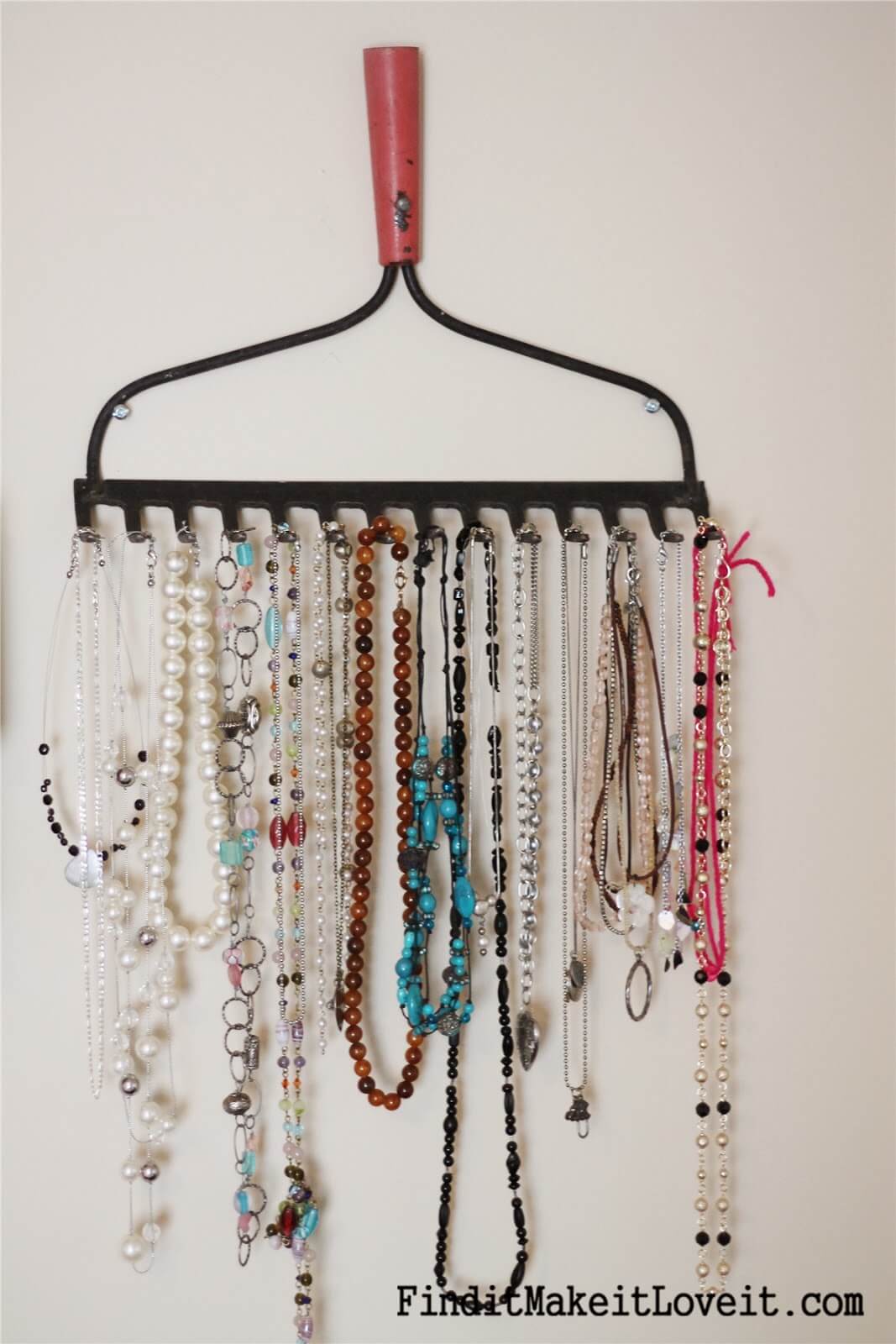 Recycled Rake Head Necklace Rack