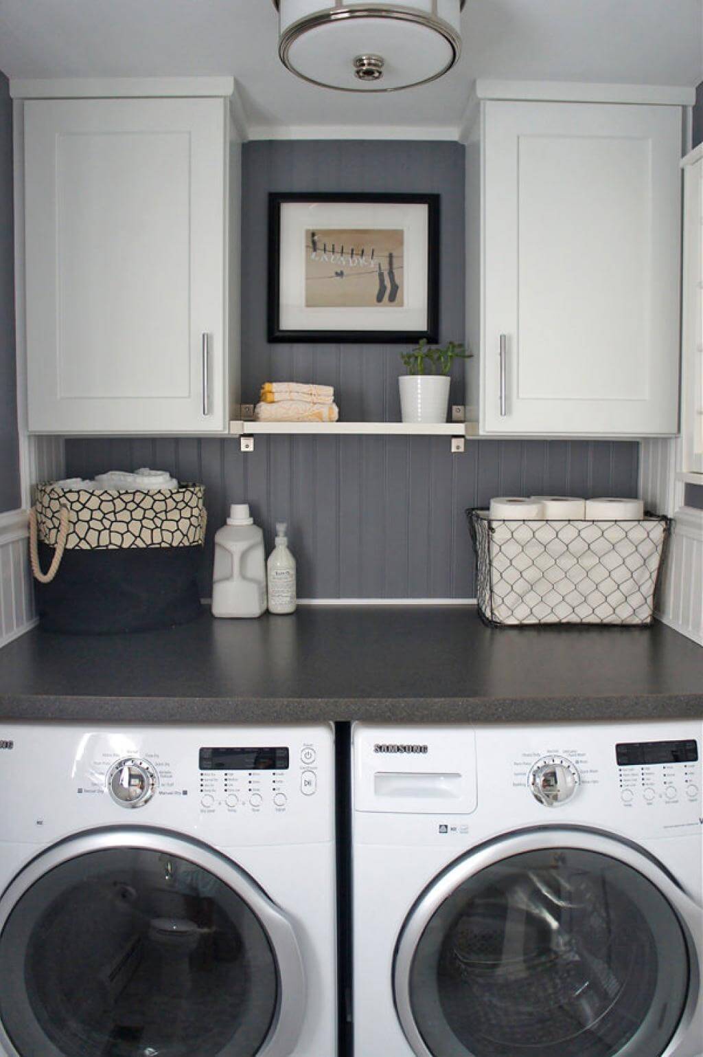 Gray and White and Warm Laundry Room