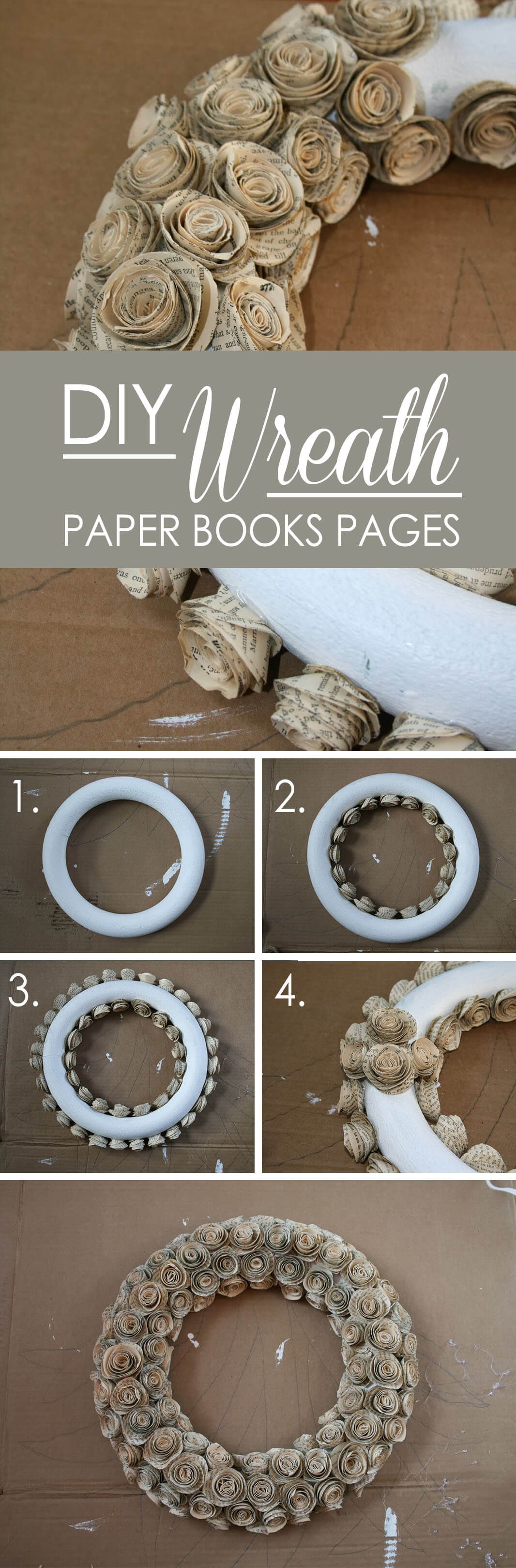 Old Book Page Rose Bud Wreath