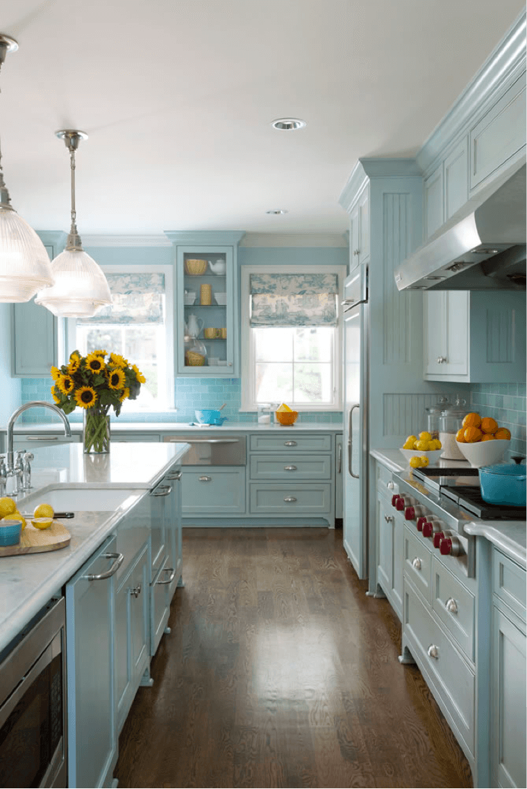 Blue with Pops of Yellow Cottage Kitchen