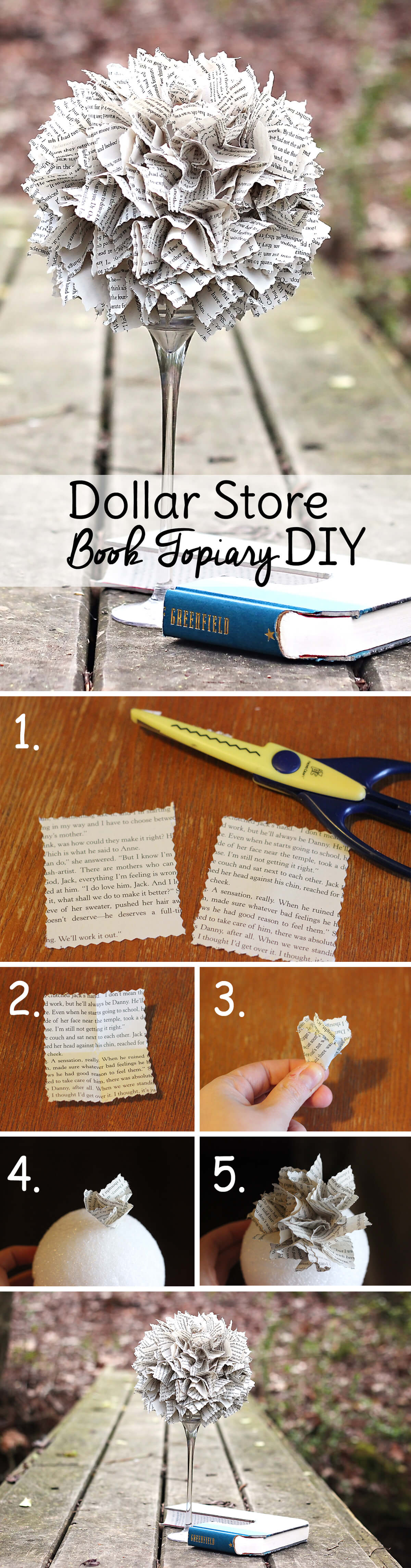 Easy DIY Old Book Page Topiary