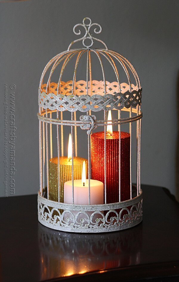 Glittering Holiday Bird Cage Candles