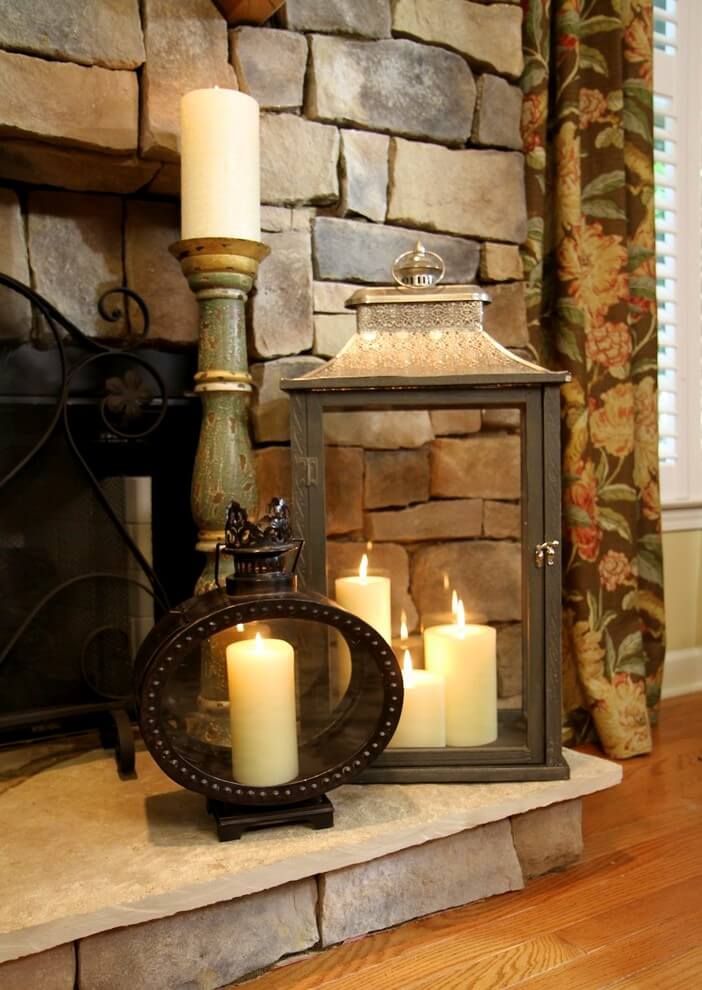 Soft Flickers on the Fireplace Lantern