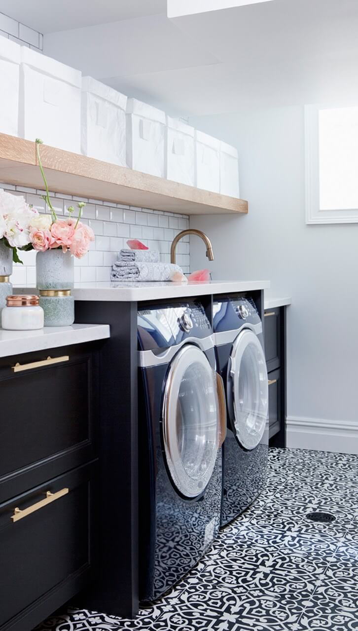 Black, White, Pink Laundry Room