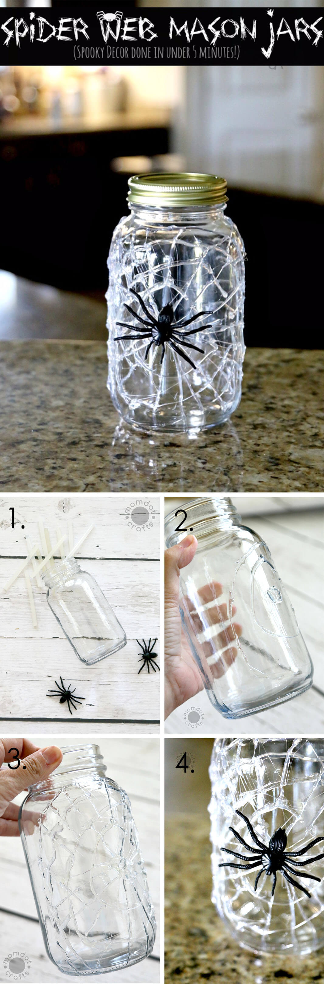 10-Minute Hot Glue Spiderweb Mason Jar
