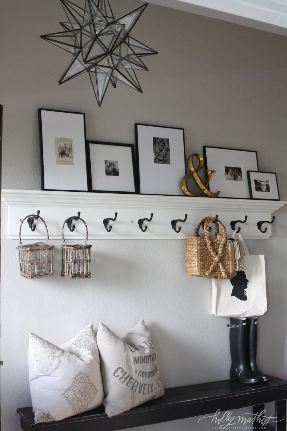 Bright White Wall Shelf with Coat Hooks