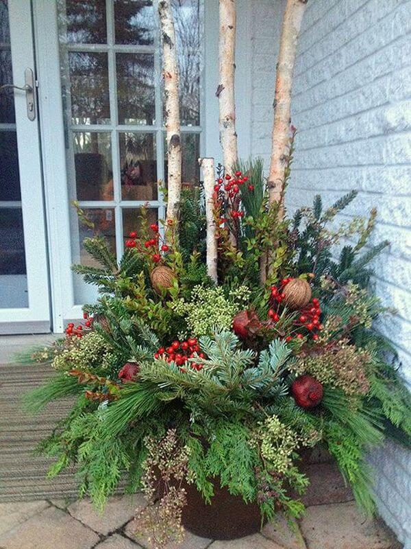 Evergreen and Birch Branch Planter