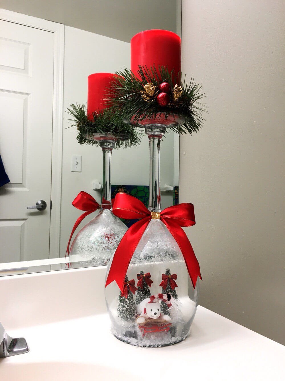 Christmas Wine Glass Candle Holder