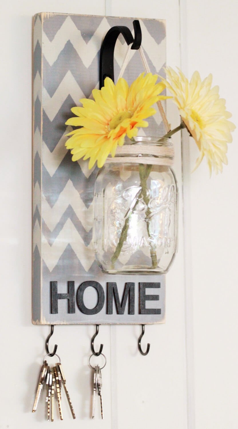 Mason Jar Flower Vase and Key Hook