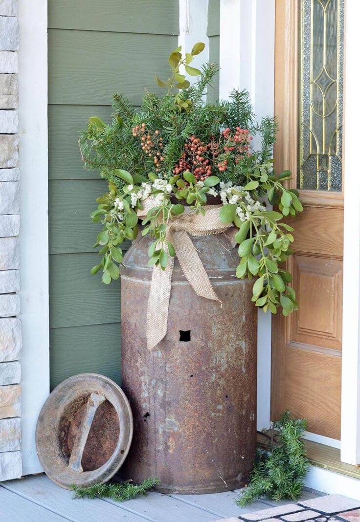 Rustic Milk Can Planter With Evergreens