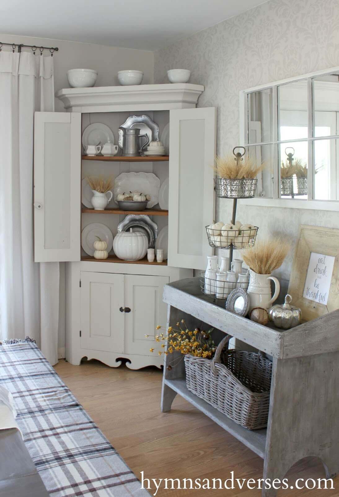 white corner cabinets dining room