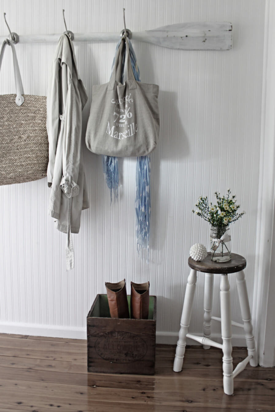 Rustic Nautical Whitewashed Oar Coat Rack