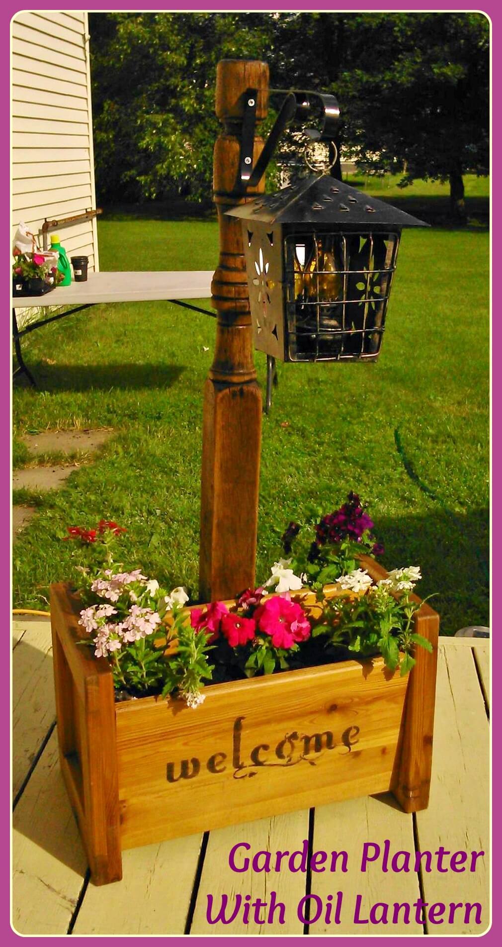 Multi-purpose Post with Flower Box and Lantern