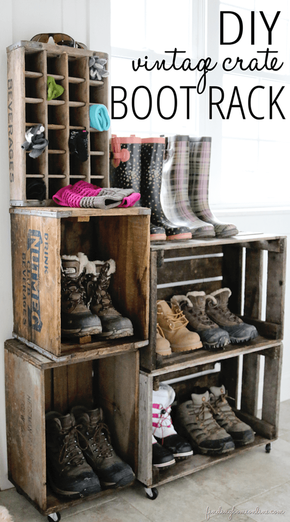 Super Simple Wood Crate Shoe Rack