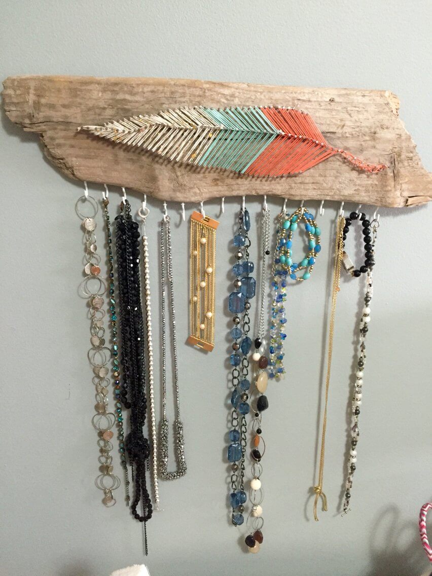 Feather String Art Jewelry Holder