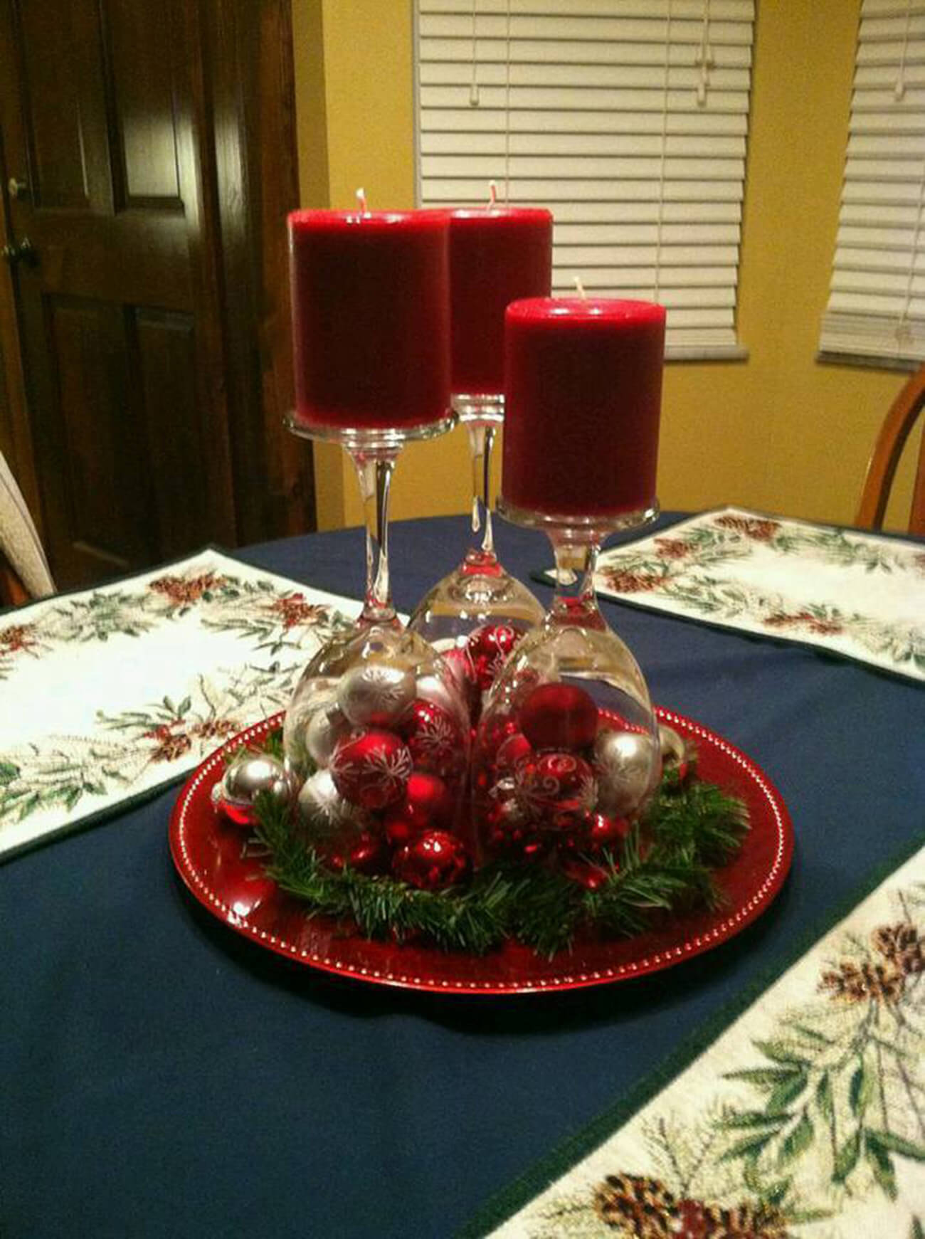 Christmas Wine Glass Candle Centerpiece