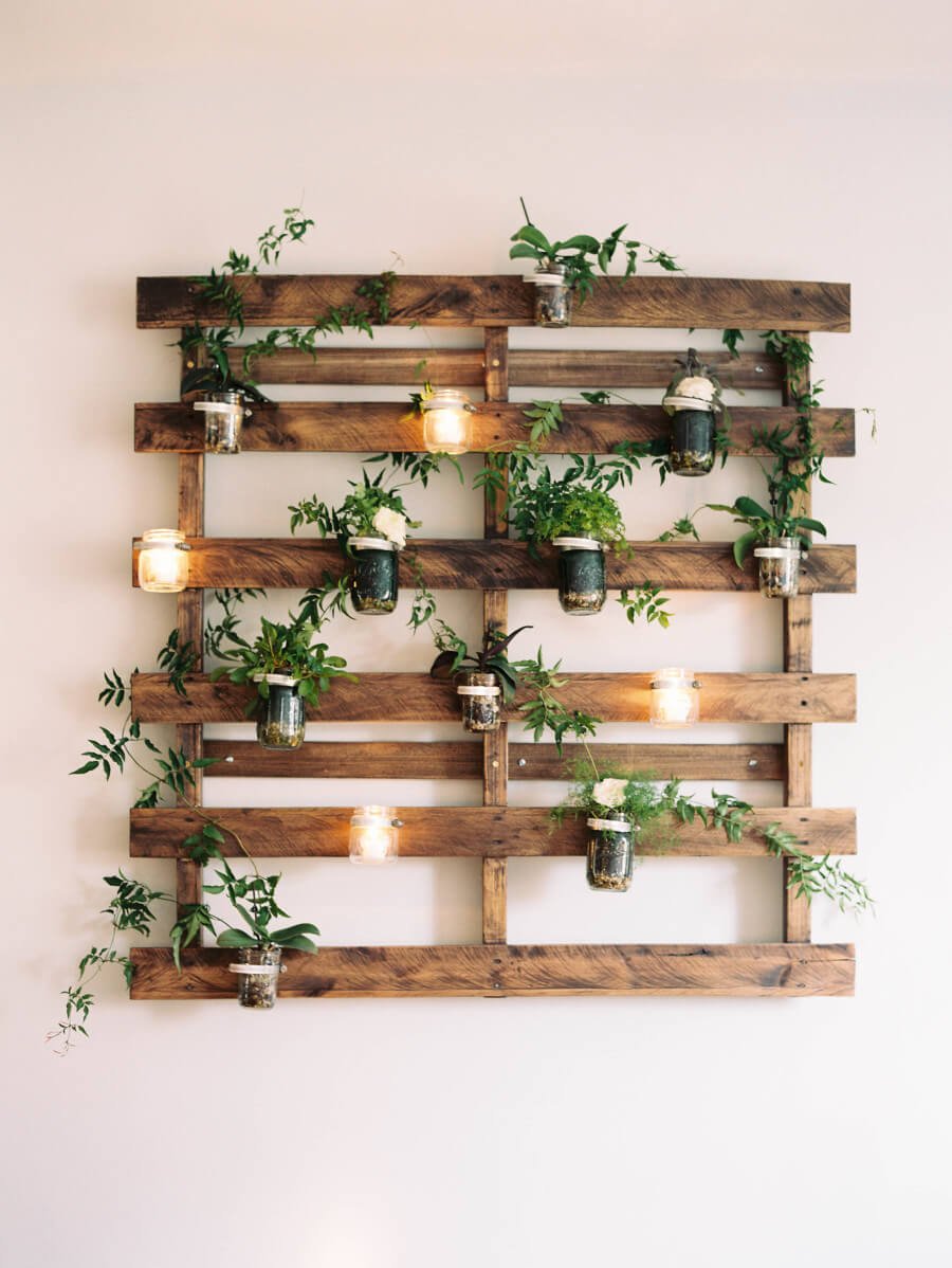 Pallet Planter Aardse Mason Jar Kunst aan de Muur