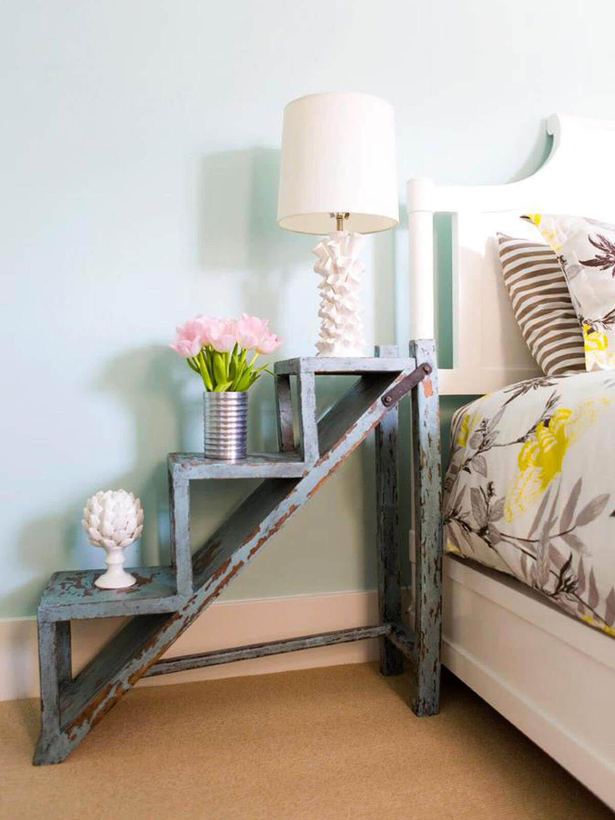 Antique Stair-step Nightstand Places the Light Conveniently